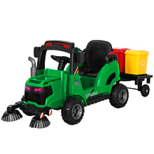 Rigo Kids Ride On Car Street Sweeper Truck w/Rotating Brushes Garbage Cans Green from kidscarz.com.au, we sell affordable ride on toys, free shipping Australia wide, Load image into Gallery viewer, Rigo Kids Ride On Car Street Sweeper Truck w/Rotating Brushes Garbage Cans Green
